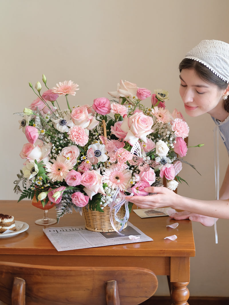 Graceful Fluttering Floral Basket