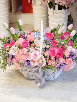 Sweet Blushing Honey Floral Basket