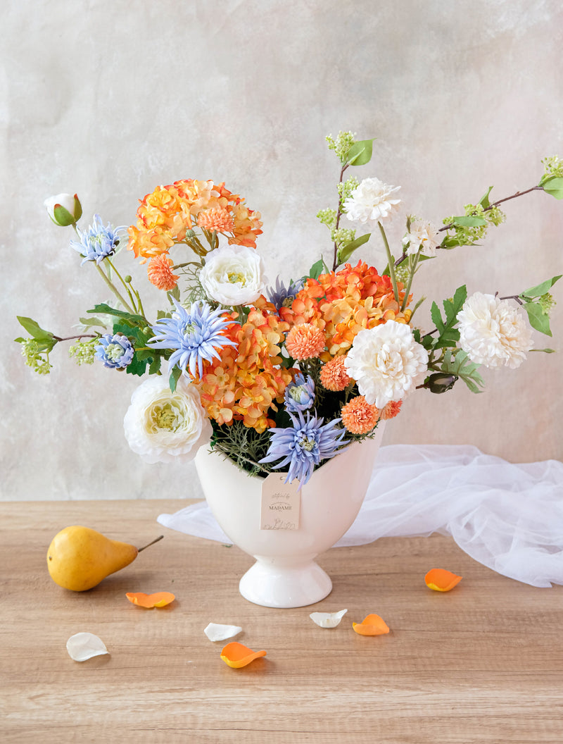 Blue and Tangerine Artificial Flower Vase