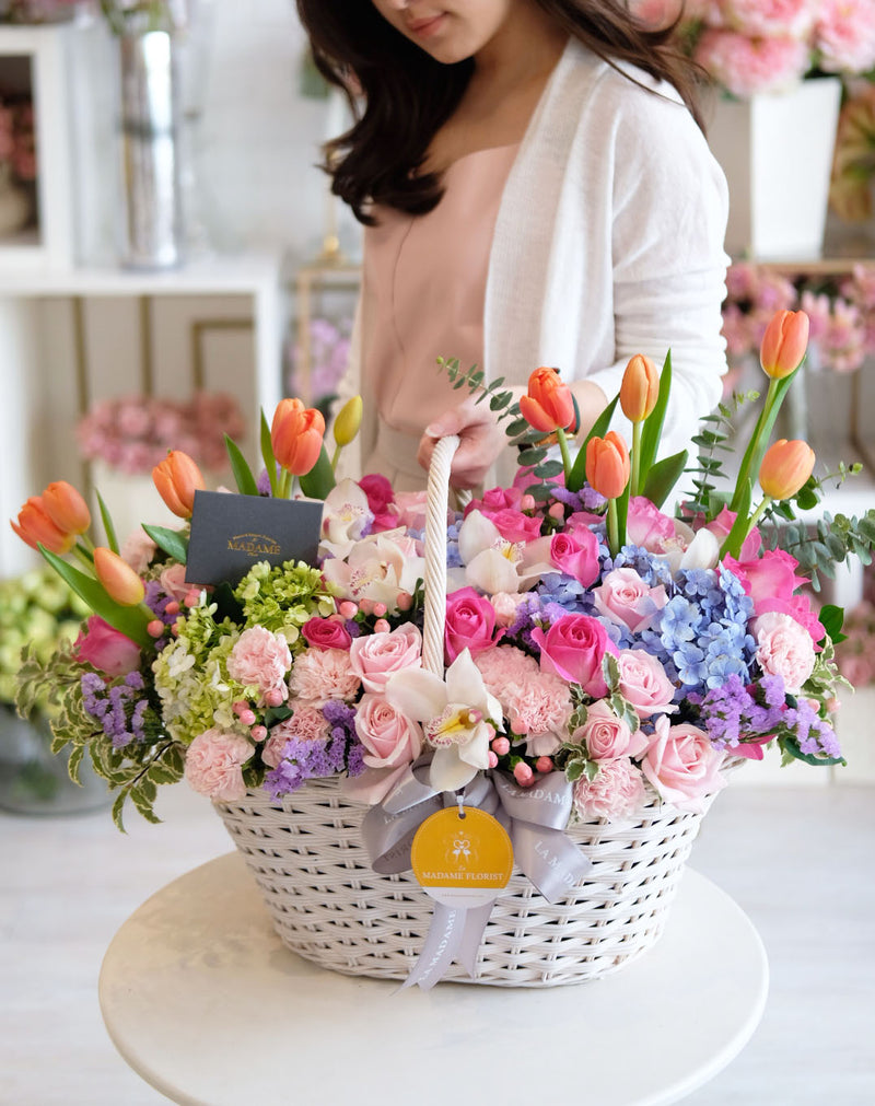 Creamy Pink Berry Floral Basket