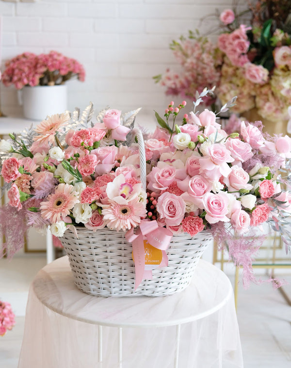 Sweet Pink Meringue Flower Basket