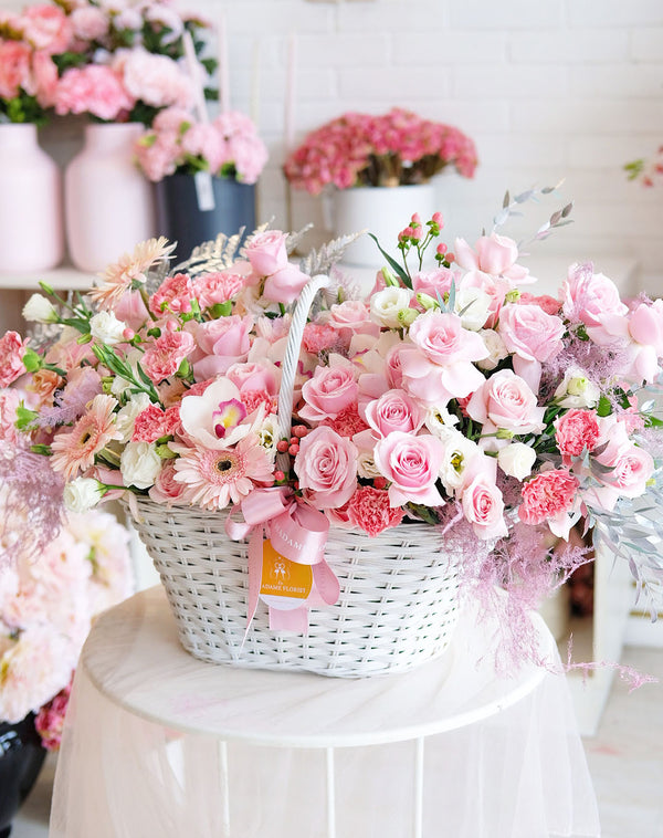 Sweet Pink Meringue Flower Basket